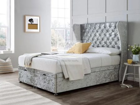 Wilder Crushed Velvet Ottoman Divan Bed with Luxury Winged Headboard Hot on Sale