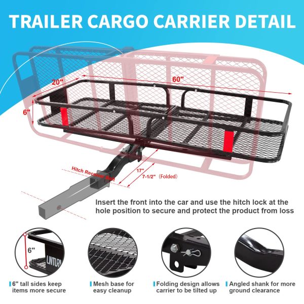 LWTURMRT 60 X21.6 X6  Hitch Cargo Carrier and Receiver Hitch Cargo Rack with Waterproof Cargo Bag(58 X20 X24 ),Carrier Cargo Used Rust Resistant Baking Paint and Alloy Steel Material Hot on Sale