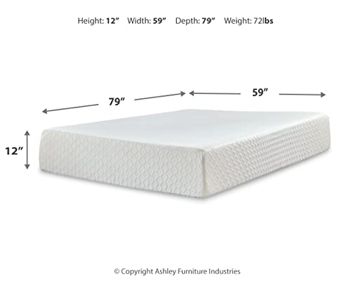 Signature Design by Ashley Chime 12 Inch Medium Firm Memory Foam Mattress, CertiPUR-US Certified, Queen White Online Hot Sale