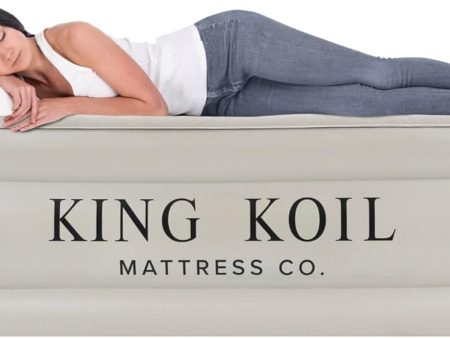 King Koil Pillow Top Plush Queen Air Mattress With Built-in High-Speed Pump Best For Home, Camping, Guests, 20  Queen Size Luxury Double Airbed Adjustable Blow Up Mattress, Waterproof, 1-Year Warranty Fashion