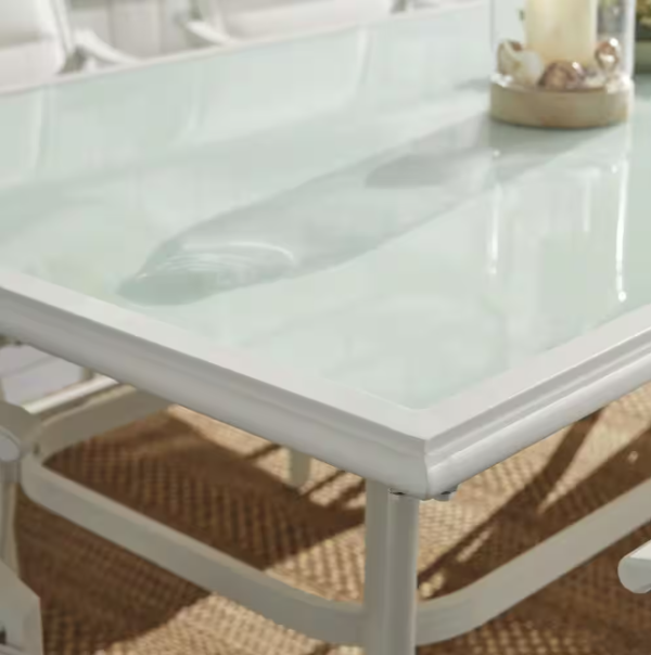 Hampton Bay Riverbrook Shell White Rectangular Glass  Patio Dining Table Online