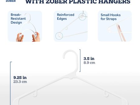 Zober Plastic Hangers 50 Pack - Standard Set of Slim Heavy Duty Clothes Hangers w Hooks for Coats, Jackets & Pants for Everyday Use, White For Discount