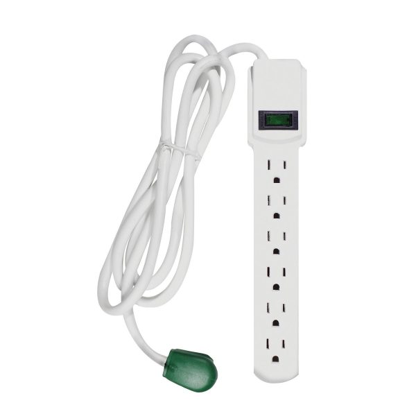 GoGreen Power Surge Protector 6-in-1 Outlets 6 FT White Fashion