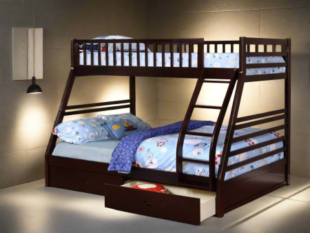 Espresso Bunk Bed Twin over Double   Full includes Drawers Converts to two For Discount