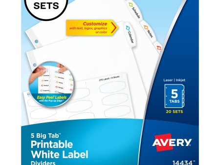 Avery Big Tab Printable Label Dividers, Easy Peel, 5 Tabs, 20 Sets (14434) Hot on Sale