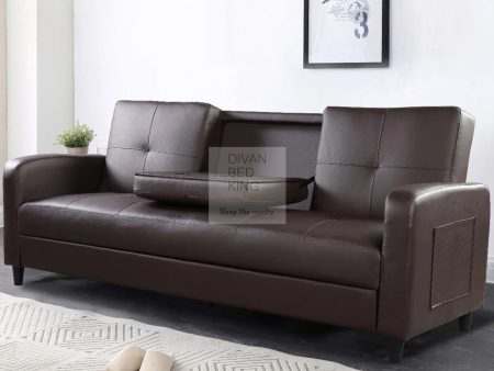 Salazar Brown Leather 3 Seater Sofa Bed with Cup Holders, Armrest and Side Storage Pockets Hot on Sale