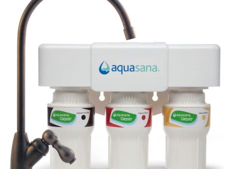 Aquasana 3-Stage Under Sink Water Filter System - Kitchen Counter Claryum Filtration - Filters 99% Of Chloramine - Brushed Nickel - AQ-5300 Online now