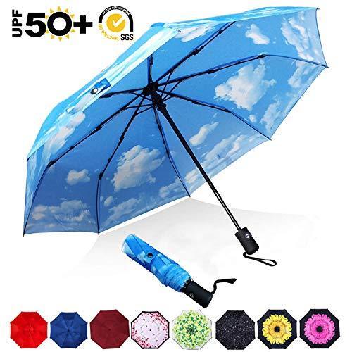 ABCCANOPY Umbrella Compact Rain&Wind Teflon Repellent Umbrellas Sun Protection with Black Glue Anti UV Coating Travel Auto Folding Umbrella, Blocking UV 99.98% (Black) Fashion