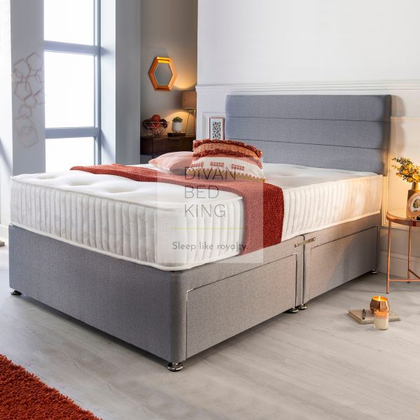 Benedict Grey Divan Bed with Spring Memory Foam Mattress For Cheap