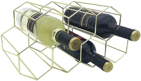 RiteSune Wine Rack Countertop, 9 Bottle Honeycomb Modern Tabletop Wine Bottle Holder for Wine Storage For Sale