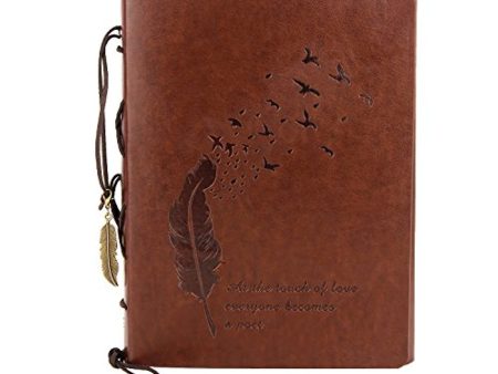 VEESUN A5 Leather Notebook, Vintage Blank Diary Refillable Journal Sketchbook, Retro Travel Diary for Boys and Girls, Birthday Valentines Gifts Wedding Anniversary Presents, Feather Cheap