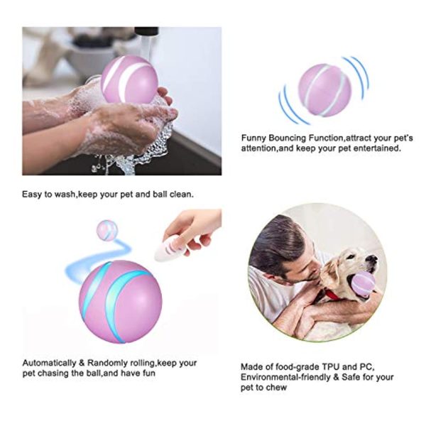 Blinkbrione Remote Control Pet Bounce Ball, Automatic Rolling and Rotation Toy Ball for Dogs & Cats with Colorful LED Lights, Washable, Rechargeable and Durable (Pink) Sale