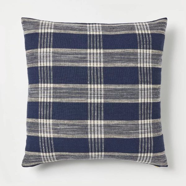 Woven Plaid Square Throw Pillow with Zipper Pull For Discount