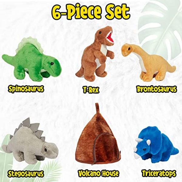 Prextex Dinosaur Jurassic Volcano House with 5 Plush Dinosaurs Stuffed Animals, Great for Kids Plush Toys for Toddlers, Boys and Girls For Cheap