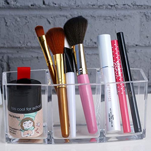 Weiai Acrylic Makeup Brush Organizer Holder Clear Cosmetic Brushes Storage with 3 Slots Online