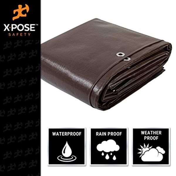 10  x 10  Super Heavy Duty 16 Mil Brown Poly Tarp Cover - Thick Waterproof, UV Resistant, Rot, Rip and Tear Proof Tarpaulin with Grommets and Reinforced Edges - by Xpose Safety Online now