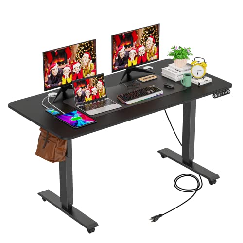 KORGOL Electric Standing Desk, Adjustable Height Stand Up Desk with Charging Station, 2 USB Ports, 3 Power Outlets, 4 Caster, Oversized Mouse Pad, 27  -45   Lifting Range(55   x 24  -Brown) Supply