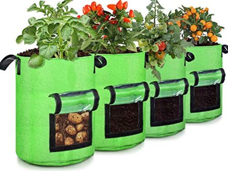 Ausemku 10 Gallon Potato Grow Bags, 4 Pack, Two-Sides Window Garden Planting Bag with Durable Handle, Thickened Nonwoven Fabric Pots Vegetable Grow Bags for Tomato on Sale