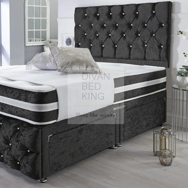 Orlando Black Crushed Velvet Divan with Airflow Spring Memory Mattress For Discount