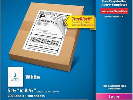 Avery 5126 TrueBlock Shipping Labels, Laser, 5-1 2 x 8-1 2, White, 200 Box For Discount