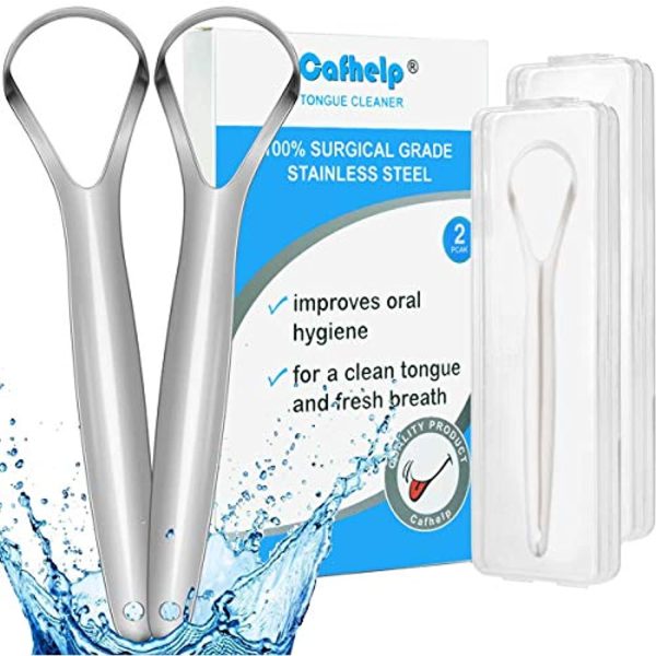 BASIC CONCEPTS 2-Pack Tongue Scraper, 100% Useful Surgical Stainless Steel Tongue Cleaner for Both Adults and Kids, Professional Reduce Bad Breath Metal Tongue Scrapers Discount