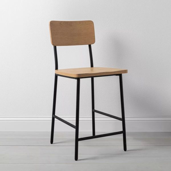 Wood & Steel bar Stool -Natural Black Discount