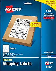 Avery Printable Shipping Labels, 5.5  x 8.5 , White, 50 Blank Mailing Labels (8126) on Sale