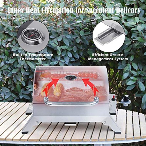 Royal Gourmet GT1001 Stainless Steel Portable Grill, 10000 BTU BBQ Tabletop Gas Grill with Folding Legs and Lockable Lid, Outdoor Camping, Deck and Tailgating, Silver on Sale