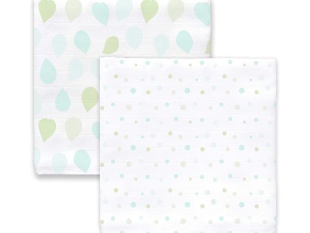 BABY  Muslin Blankets, Set of 2, Bamboo Viscose, Leaves and Dots, SeaCrystal Online