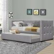 Tacitus 2 Seater Cube Design Grey Linen Daybed Sofa Bed Trundle Guest Bed For Discount