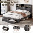 Elinor 2 Drawer Charcoal Linen Bed with LED Lighting, Type C and USB Charging Wing Headboard Shelf Cheap