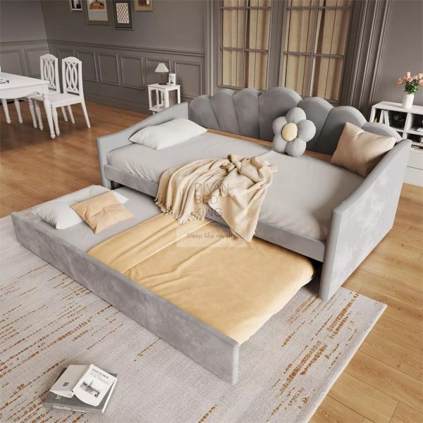 Giovanni Grey Plush Velvet 3 Seater Daybed Sofa Bed Trundle Guest Online now