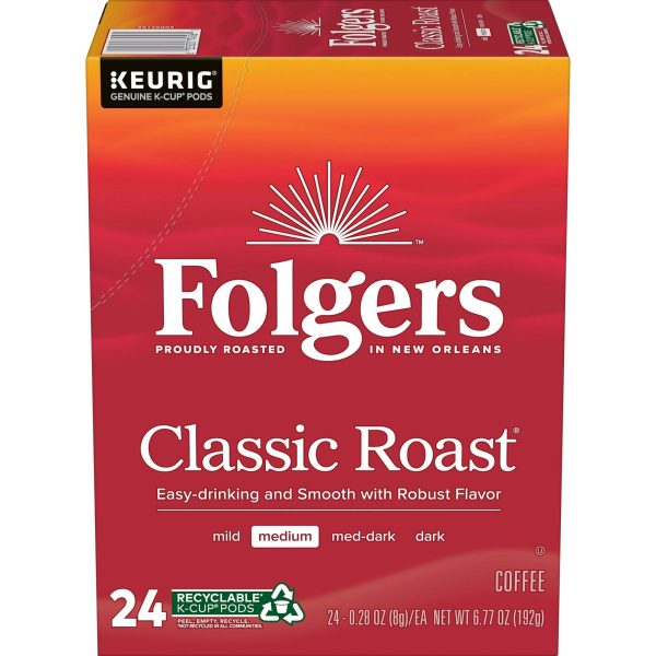 Folgers Classic Roast K-Cup Pods, Medium Roast Coffee, 24 Count, Best By; 5 25 Cheap