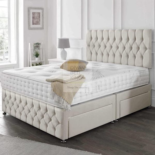 Regency Cream Divan Bed Set with Tall Button Headboard and Footboard Options Discount