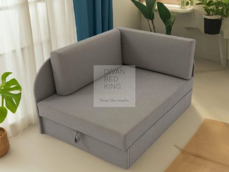 Cuboid Grey Cotton Corner 2 Seater Sofa Bed with Storage Sale