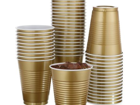 50 Pack - 18 Oz Disposable Gold Plastic Cups Big Party Cup Perfect For Birthday Party s Tableware Supply