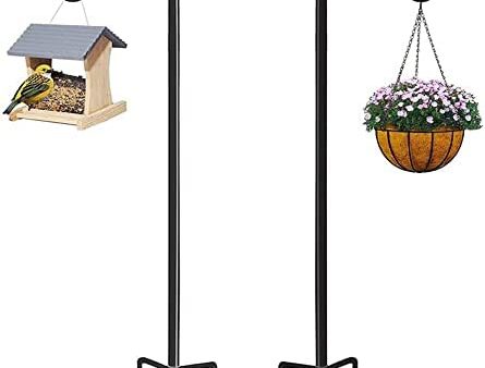 Surprizo Garden Shepherd Hook Outdoor with 5 Prong Base, Bird Feeder Pole Hanger Holder Stand, Adjustable Heavy Duty Solar Light Plant Lantern Hanger Holder, Wedding Decor Matte Black 36 Inch- 2 Packs For Cheap