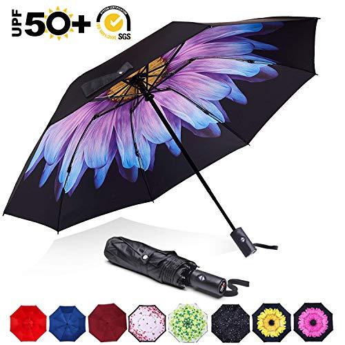 ABCCANOPY Umbrella Compact Rain&Wind Teflon Repellent Umbrellas Sun Protection with Black Glue Anti UV Coating Travel Auto Folding Umbrella, Blocking UV 99.98% (Black) Fashion