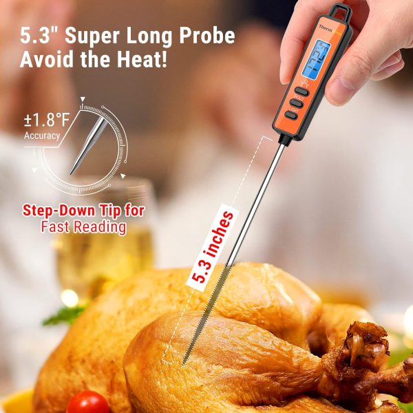 Brinonac TP01A Digital Meat Thermometer for Cooking Candle Liquid Deep Frying Oil Candy, Kitchen Food Instant Read Thermometer with Super Long Probe, Backlit, Lock Function Online Hot Sale