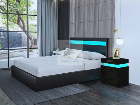 Pia Black Leather LED Ottoman Gas Lift Storage Bed Online now