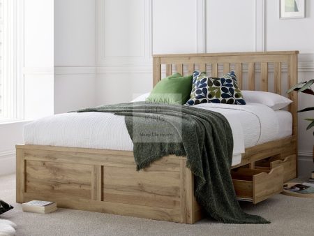 Leonel Oak Wooden 4 Drawer Storage Bed Frame on Sale