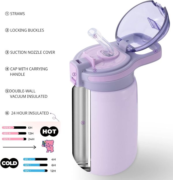 BOTTLE BOTTLE Kids Water Bottles for school 12 oz Stainless Steel Water bottle with Leak Proof Lid Double Wall Vacuum Kids Insulated Water Bottle Keeps Hot and Cold Best Gift Back to School(purple) Hot on Sale