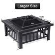 KingSo 32   Outdoor Fire Pit Metal Square Firepit Patio Stove Wood Burning BBQ Grill Fire Pit Bowl with Spark Screen Cover, Log Grate, Poker for Backyard Garden Camping Picnic Bonfire Supply