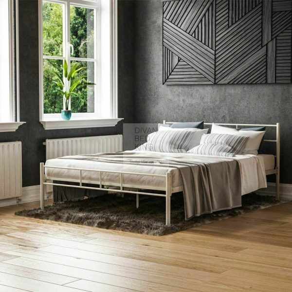 Dravos White Metal Bed Frame With Drawer Options Online