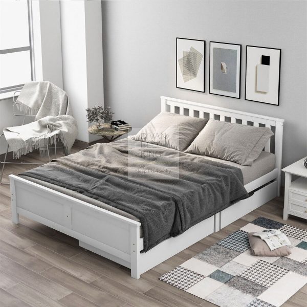 4ft6 Double Florissa White Wooden Bed Frame with 2 Drawers Cheap