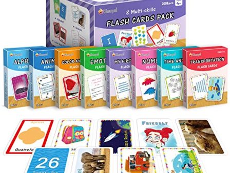 KMUYSL Flash Cards for Toddlers Age 2-4 Years Old, Kindergarten, Preschool - Set of 208 Flashcards Inclu Alphabets, Numbers, First Sight Words, Colors & Shapes, Animals, Emotions, Transport, Time & Money Online now