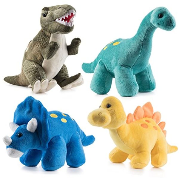 Prextex Plush Dinosaurs 4 Pack 10   Long Great Gift for Kids Stuffed Animals Assortment Great Set for Kids Cheap