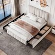 Katalina 4 Drawer Soft Beige Matt Plush Velvet Bed with Adjustable Headboard Cheap