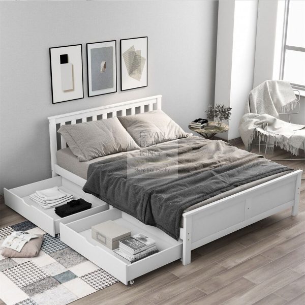 4ft6 Double Florissa White Wooden Bed Frame with 2 Drawers Cheap