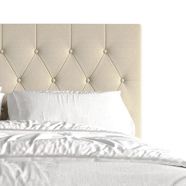 Simple Button Tufted Linen Upholstered Bed Beige - Twin Online